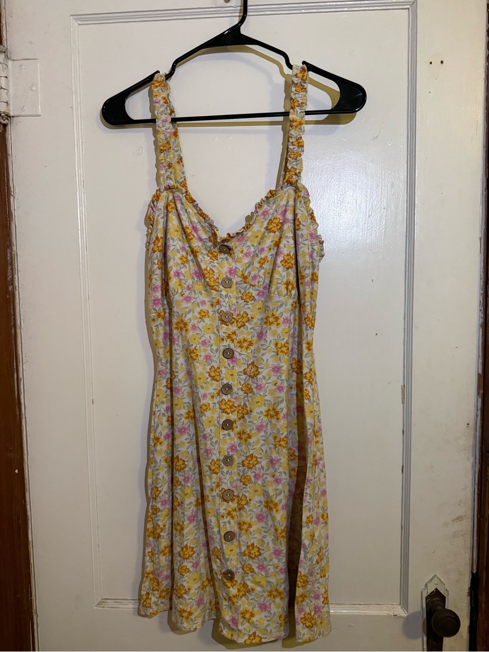 Floral Button-Front Summer Sundress in Yellow and Pink